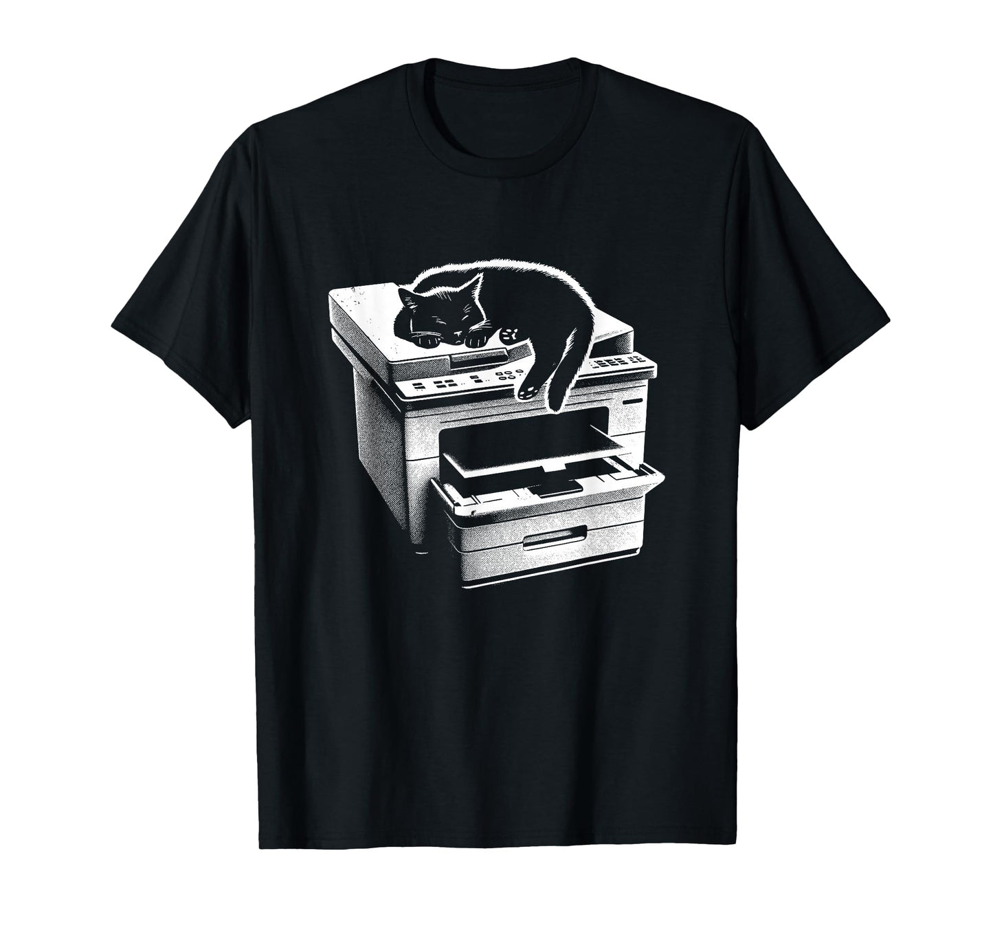 Office Cat Sleeping On Printer - Cute Cat Kitten Lover T-Shirt