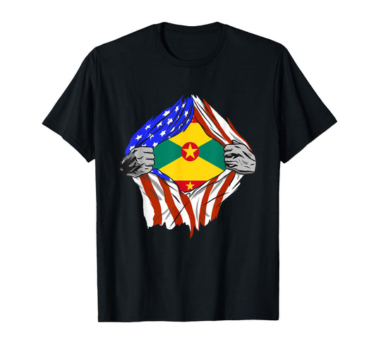 Grenada Flag USA America Chest Patriotic Grenadian Roots T-Shirt