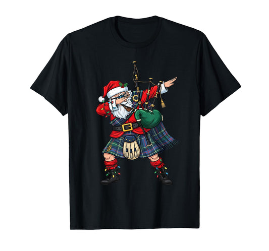 Christmas Santa Playing Scottish Bagpipes Funny Holiday Dab T-Shirt