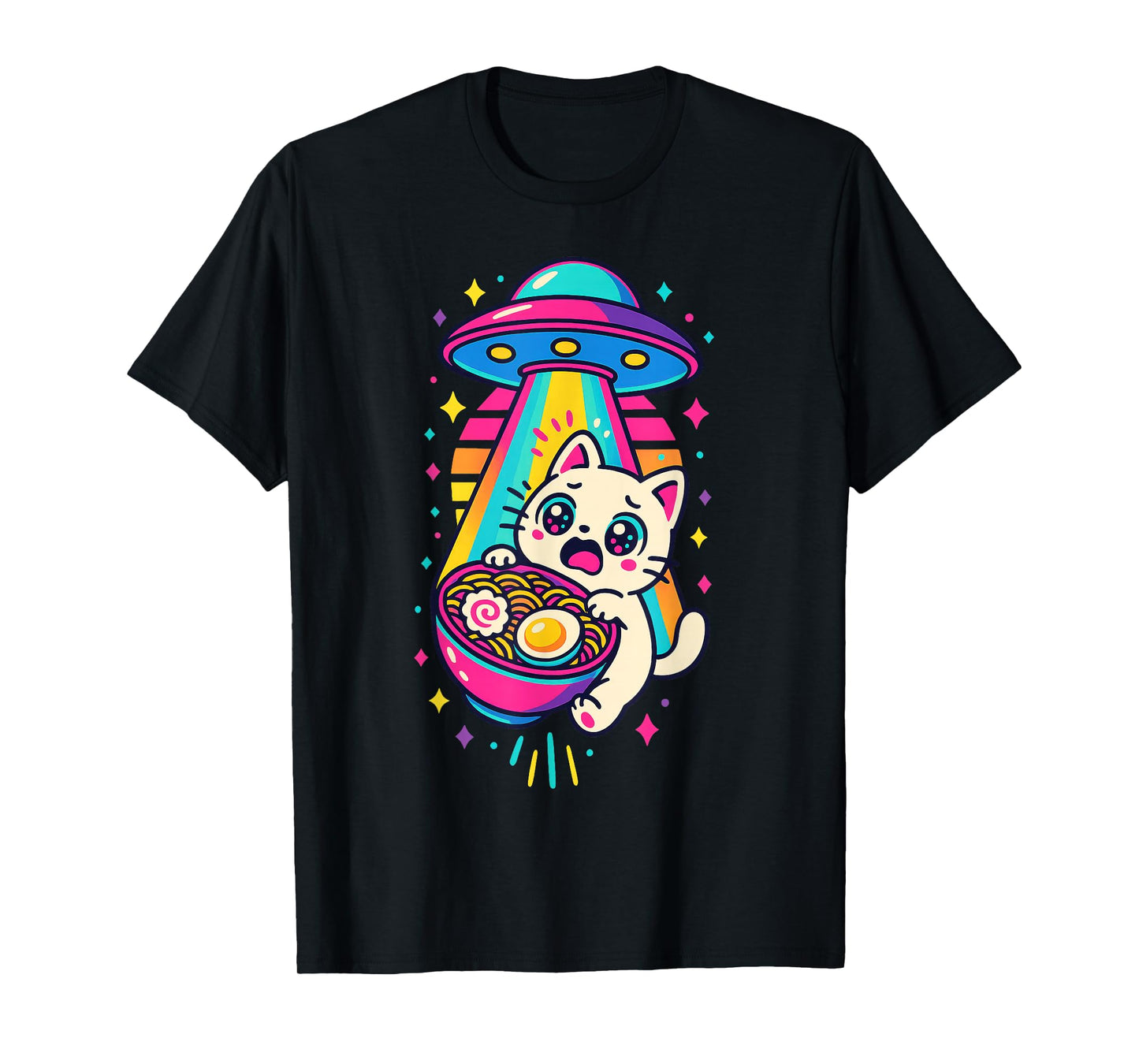 Funny Kawaii Cat Ramen UFO Japanese Anime Women Girls Teens T-Shirt