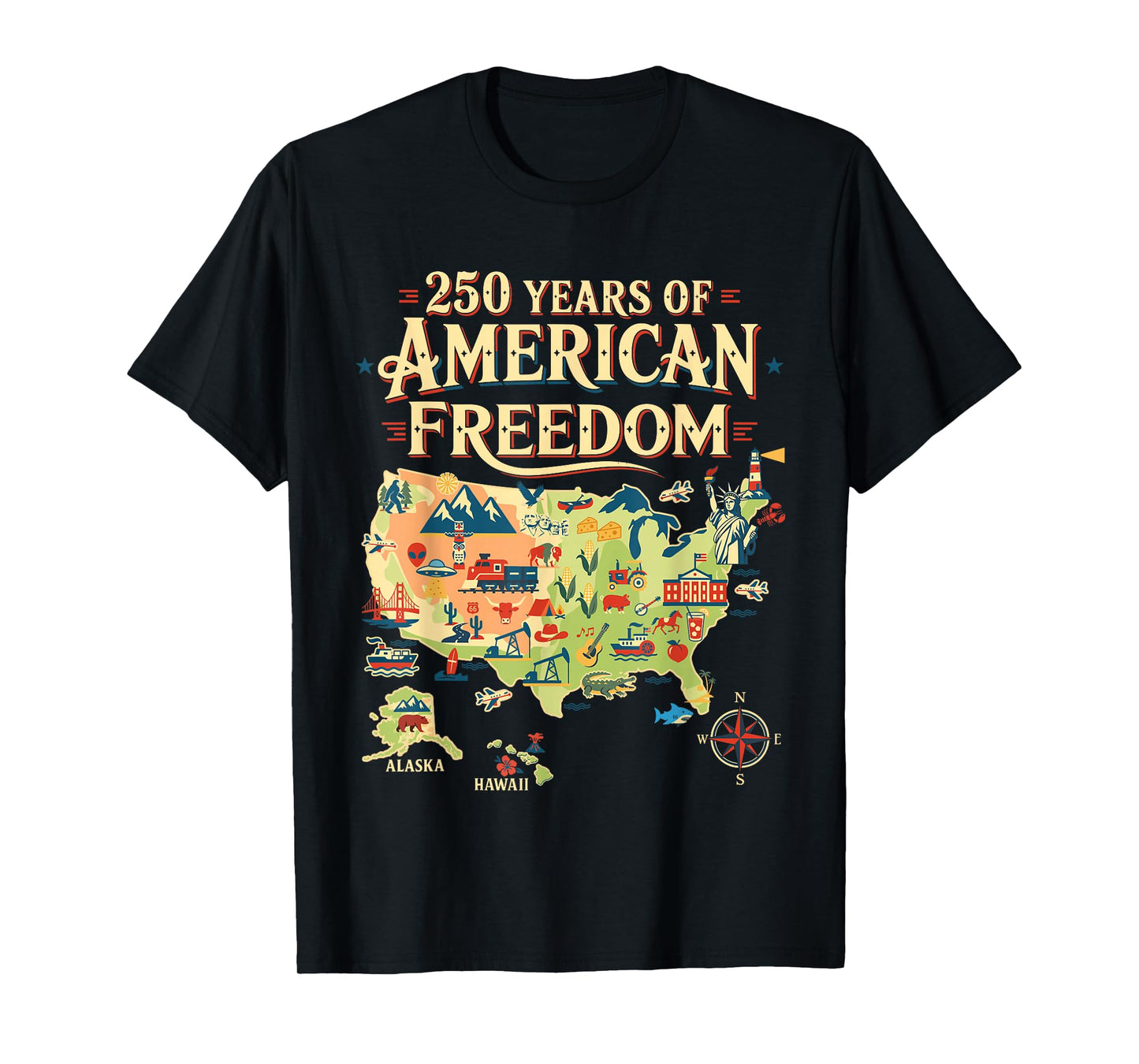 250 Years United States Map Patriotic Art for Freedom Lovers T-Shirt