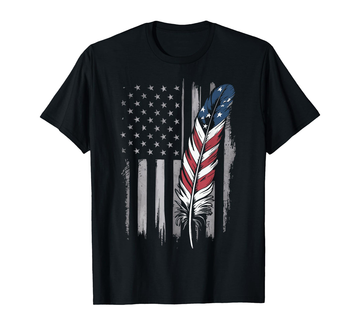 Feather USA Flag Native American Tribal Tradition T-Shirt