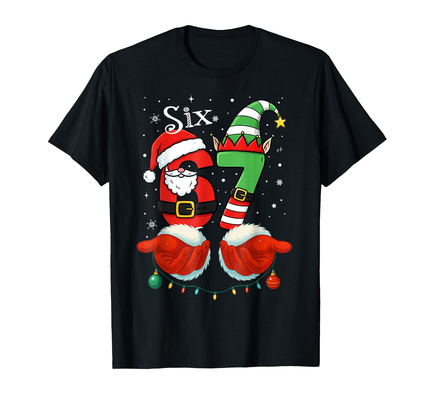 Funny Six Seven 67 Meme 6 7 Christmas Santa Hand Boys Teens T-Shirt