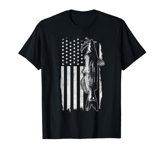 Catfish American Flag Patriotic Fishing T-Shirt