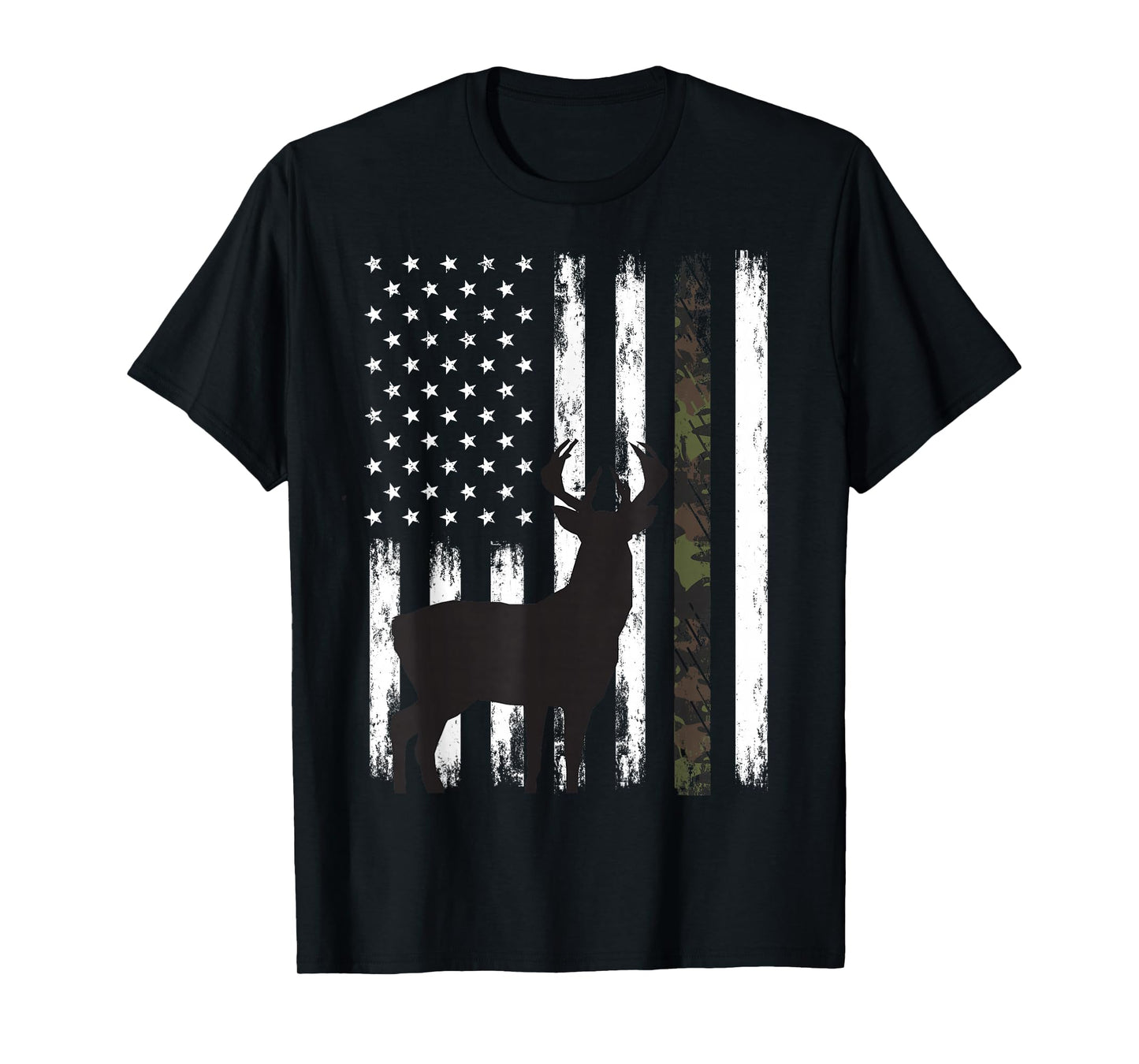Whitetail Deer Hunting Hunter Buck Camo American Flag USA T-Shirt