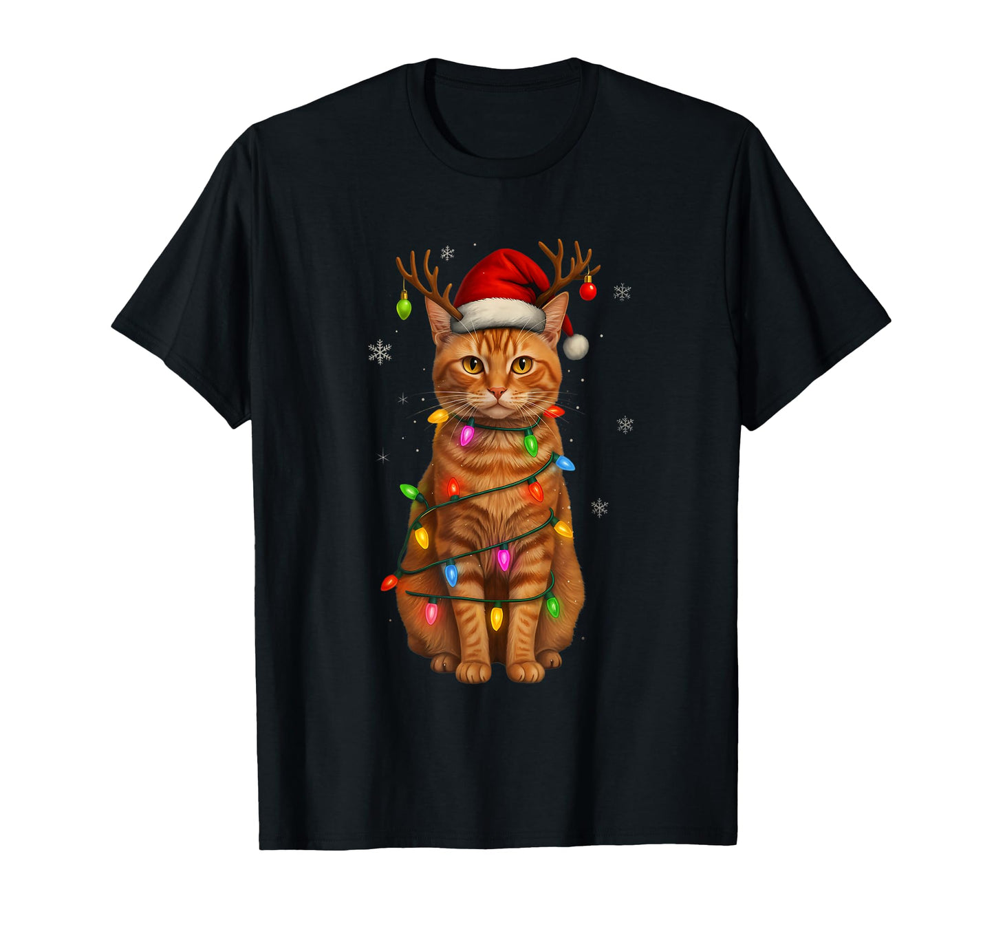 Orange Tabby Cat Christmas Lights Funny Santa Holiday Cats T-Shirt