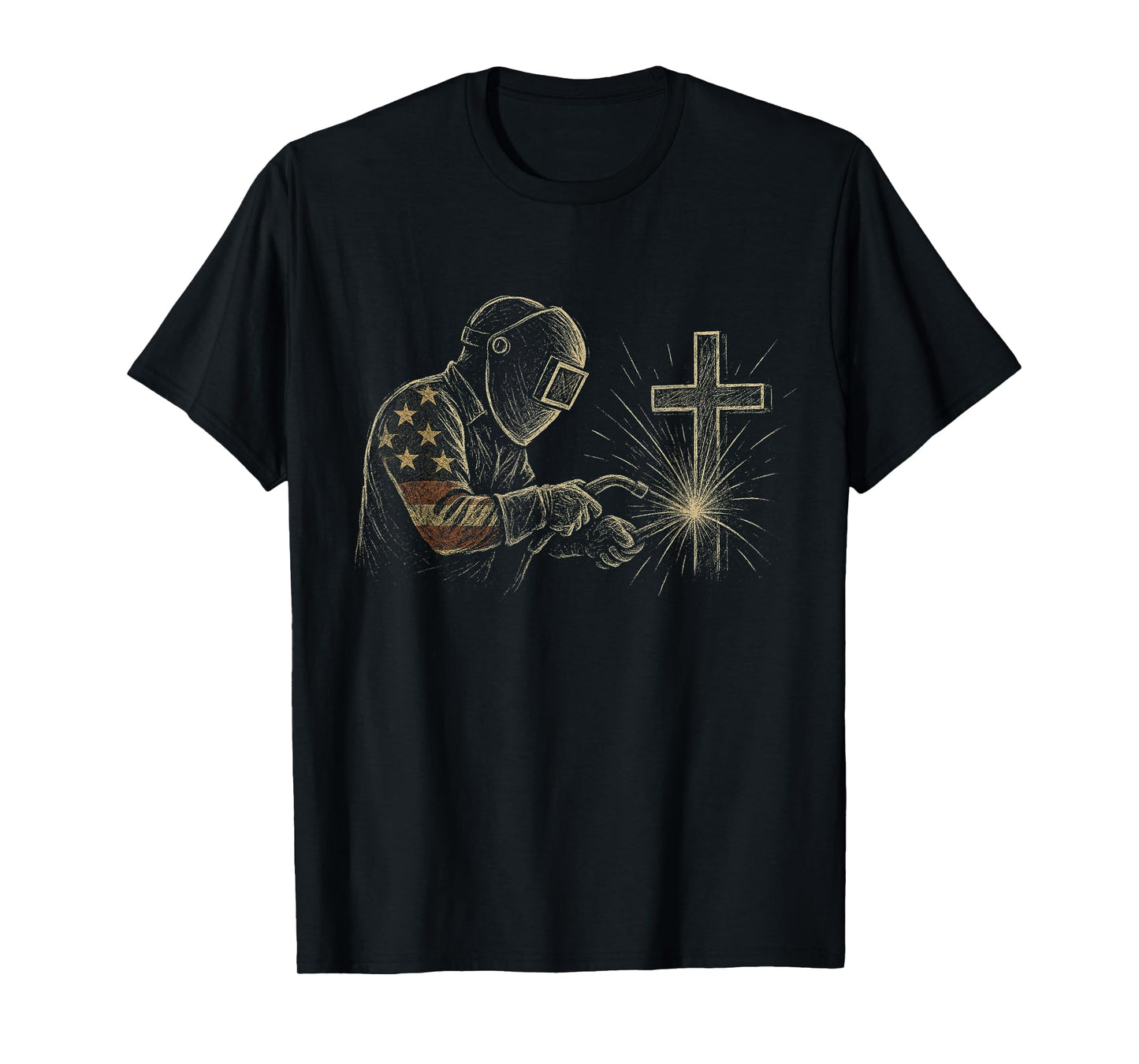 Welder American Flag Mig Tig Welding Faith Cross Christian T-Shirt