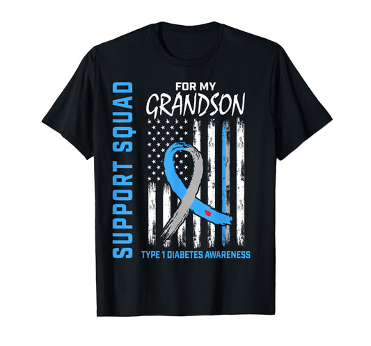 Type One Diabetes Awareness Shirt Grandson Support T1D Flag T-Shirt