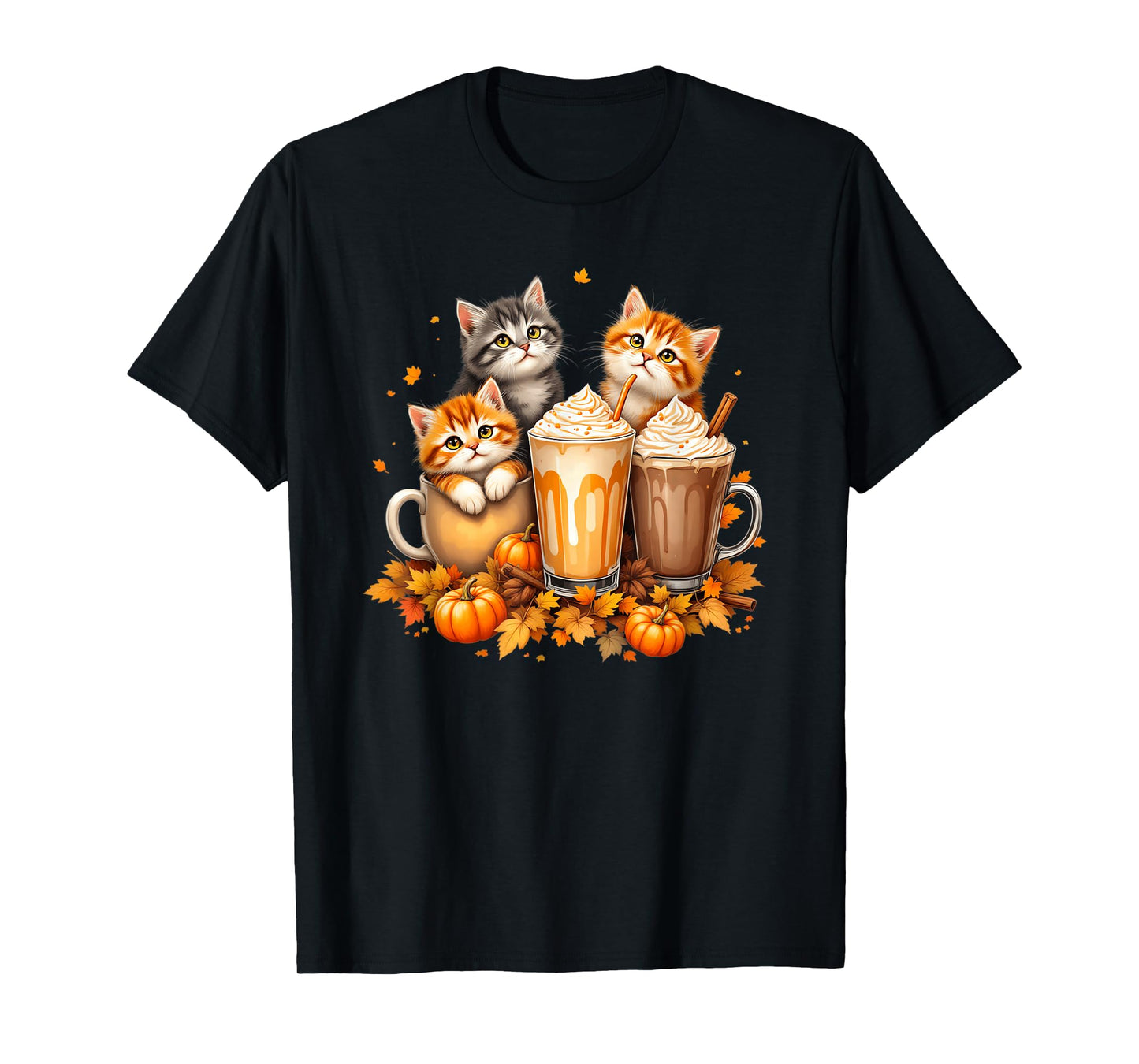 Cute Coffee Cats - Pumpkin Spice Latte Kitten Autumn Fall T-Shirt