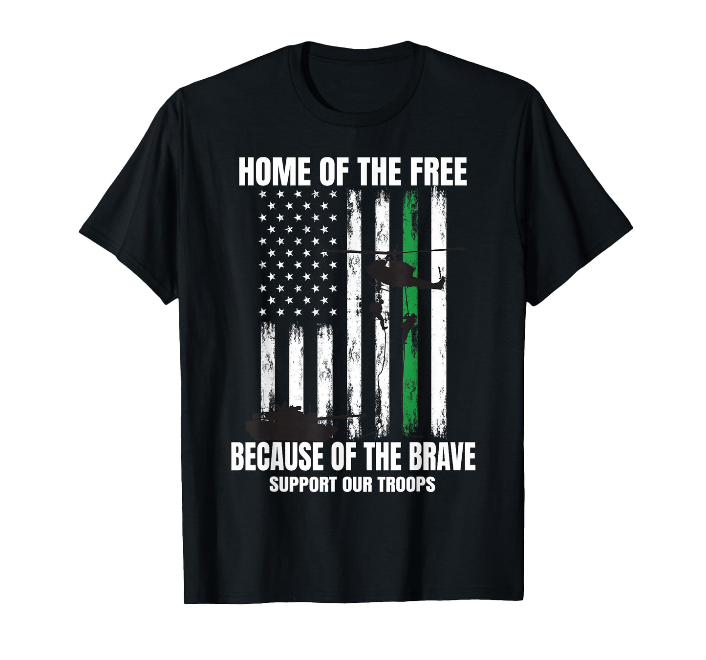 Support Military American Flag Thin Green Line Veterans Gift T-Shirt