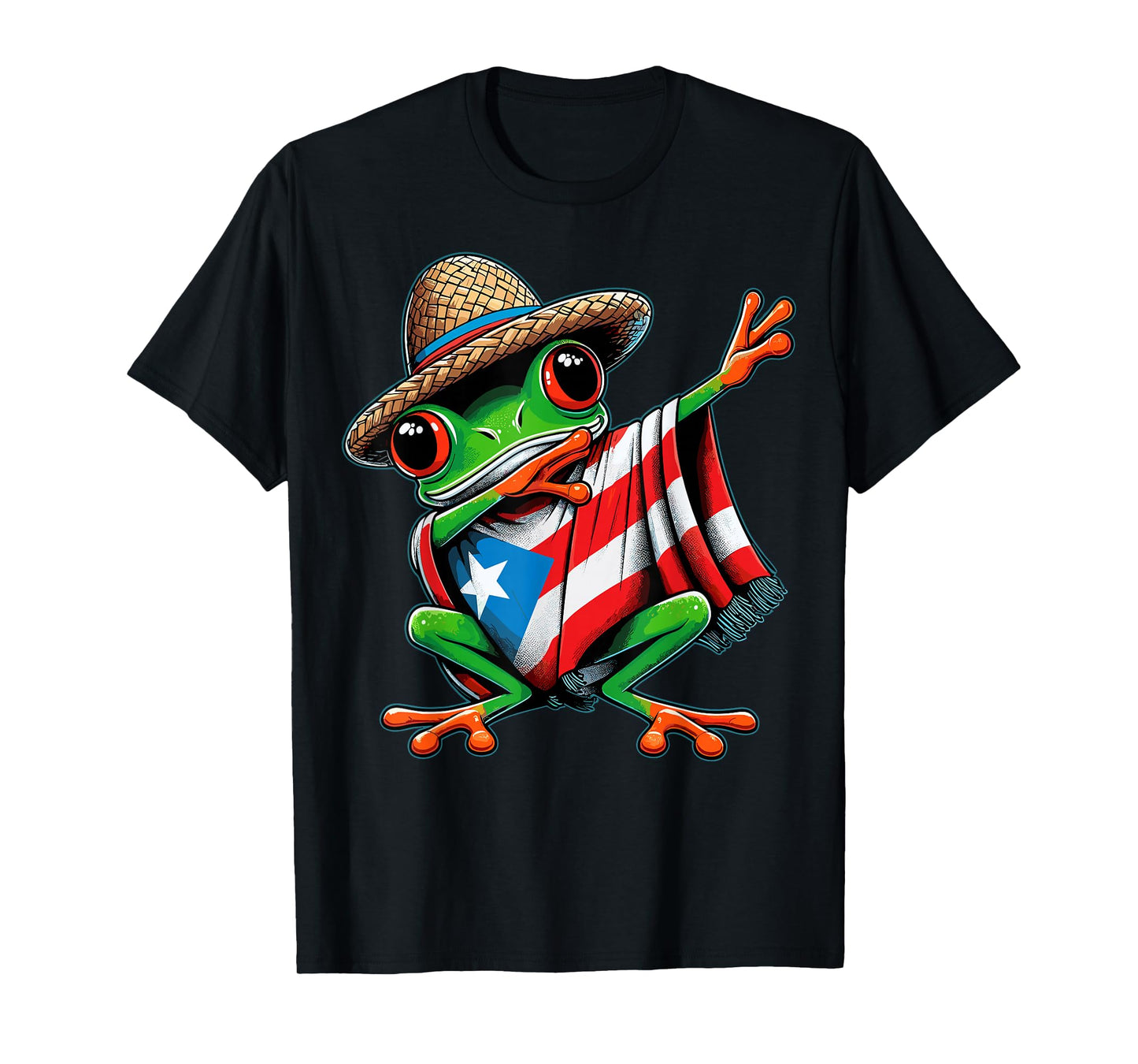 Puerto Rico Frog Coqui Dabbing Poncho Puerto Rican Flag T-Shirt