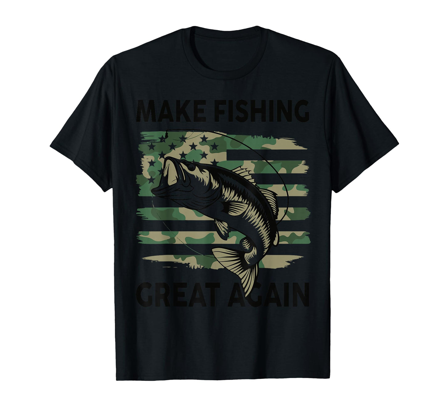 Funny Make Fishing Great Again Camo Bass Fish American Flag T-Shirt