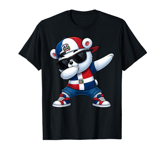 Dominican Republic Bear Patriotic Dabbing Dab Boys Kids 2025 T-Shirt