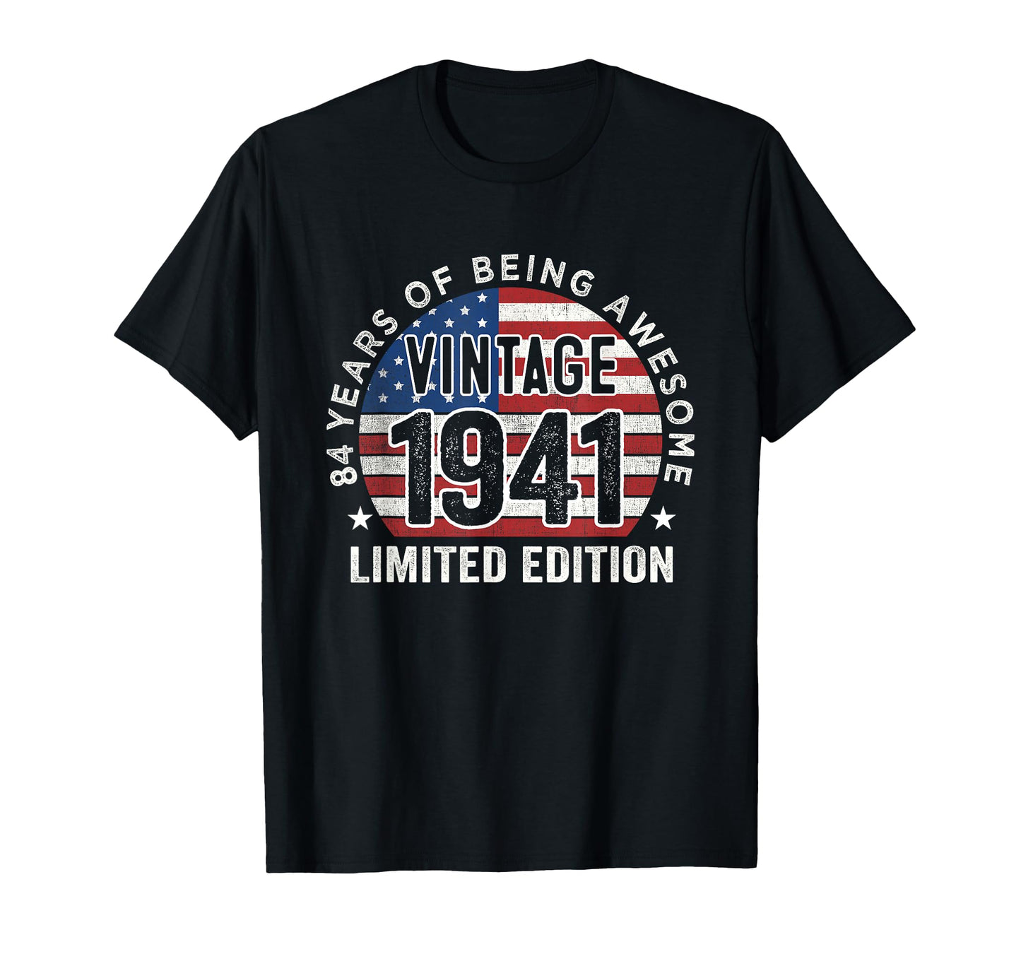 84th Birthday Gifts Men Vintage 1941 84 Years Old USA Flag T-Shirt