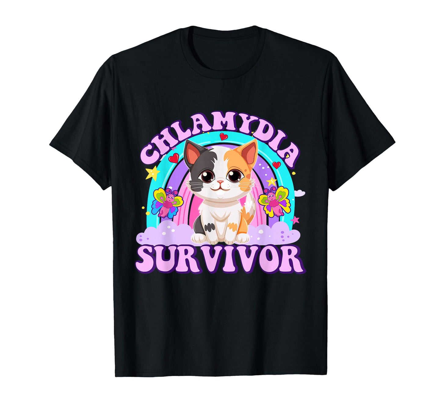 Chlamydia Survivor Funny Cat Sarcastic Y2K Inappropriate T-Shirt