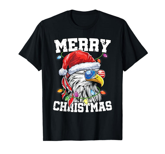 Merry Christmas Patriotic USA Patriotic Santa Bald Eagle T-Shirt