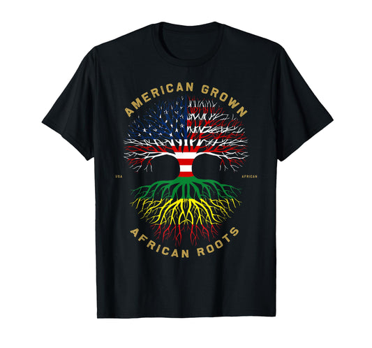 American Grown with African Roots Tree USA Flag Unique T-Shirt