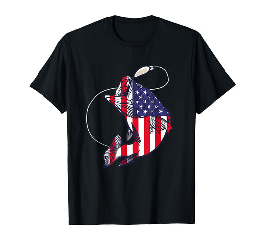 Bass Fishing Fish American Flag Patriotic Fourth of July T-Shirt