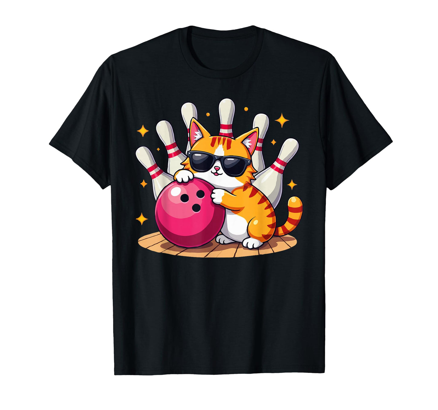 Cute Cat With Sunglasses Cat Playing Bowling For men women T-Shirt