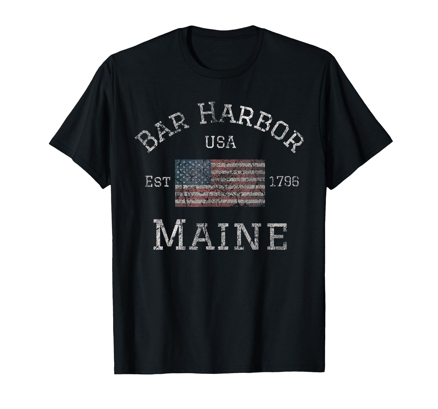 Bar Harbor Maine USA American Flag Established ME Vintage T-Shirt