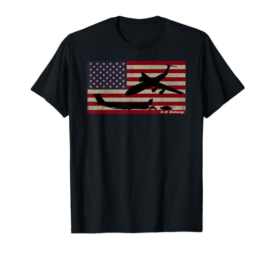 C-5 Galaxy American Transport Plane Patriotic USA Flag T-Shirt