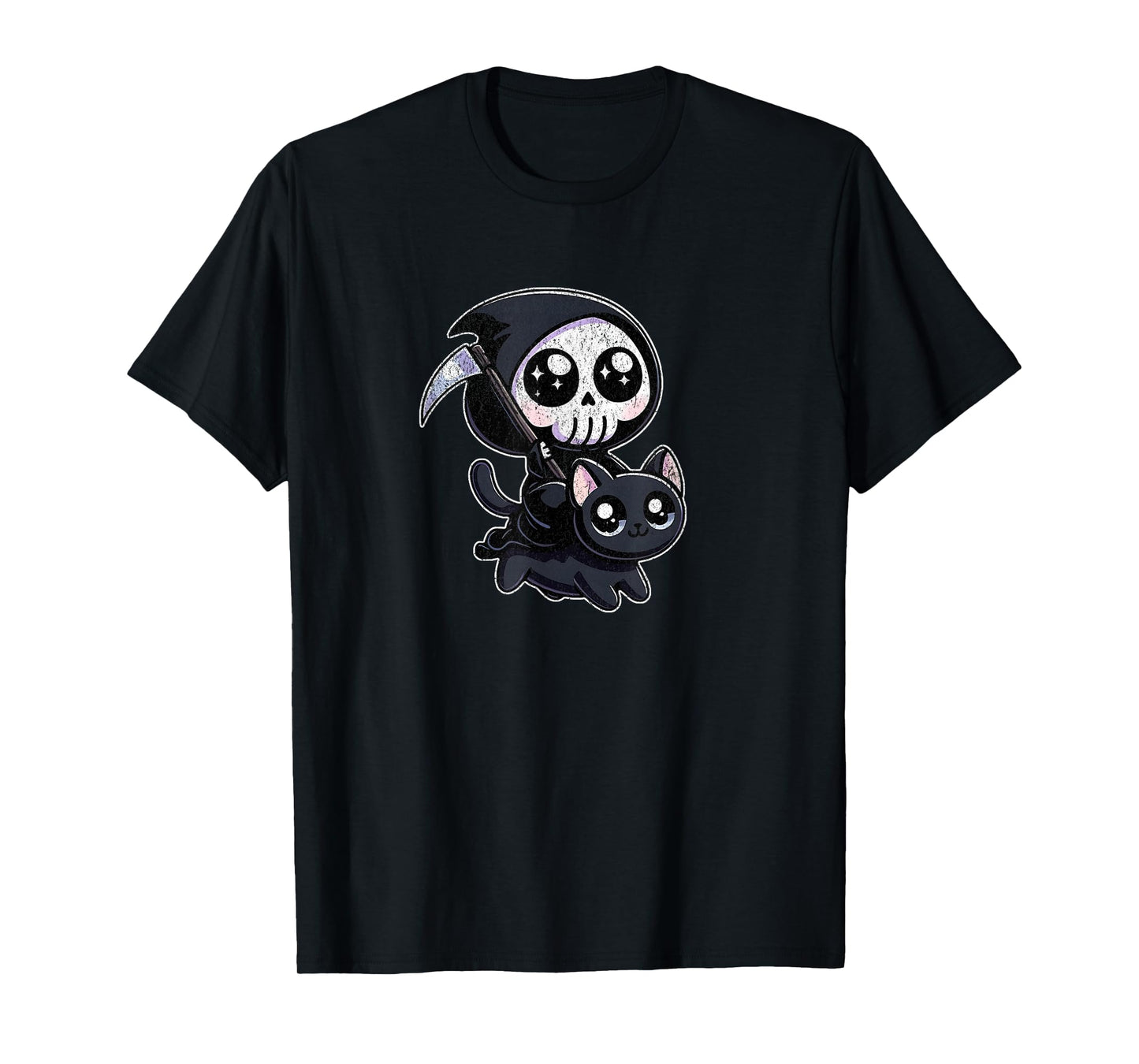 Grim Reaper Riding a Cat Men Women T-Shirt