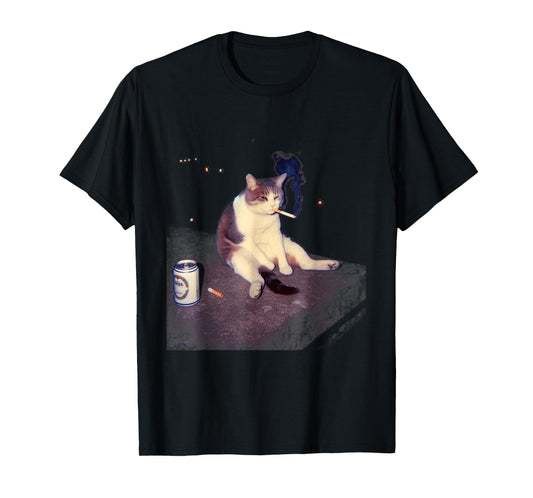 Cigarette Kitten Funny Smoking Cat Meme Stupid Brainrot T-Shirt