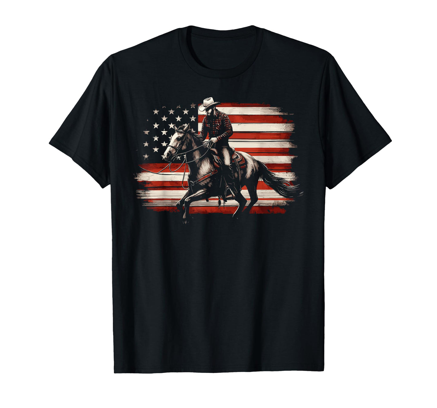 Western Cowboy 4th of July Vintage USA Flag Patriotic T-Shirt