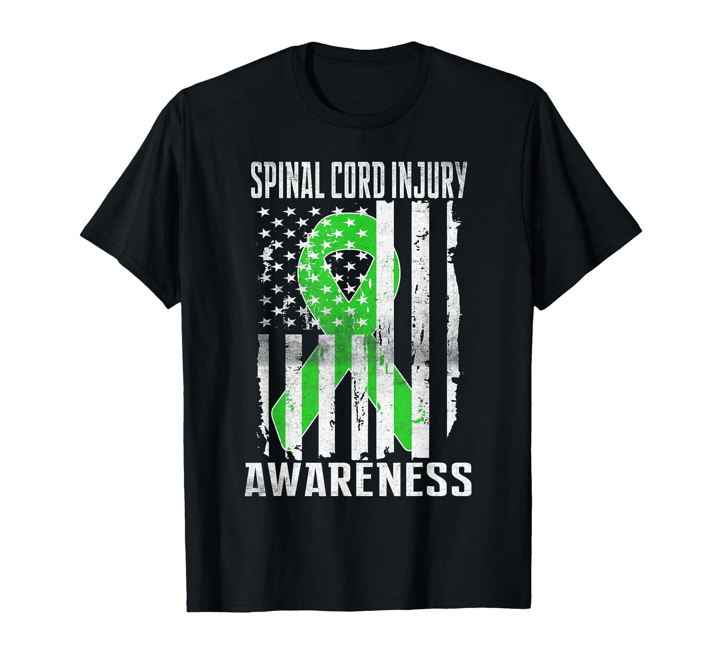Spinal Cord Injury Awareness Day USA Flag Ribbon Lime Green T-Shirt