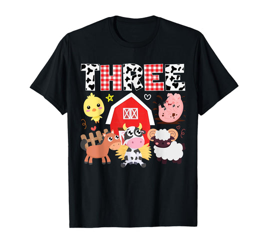 3rd Birthday Three Year Farm Theme Animals Birthday Party T-Shirt