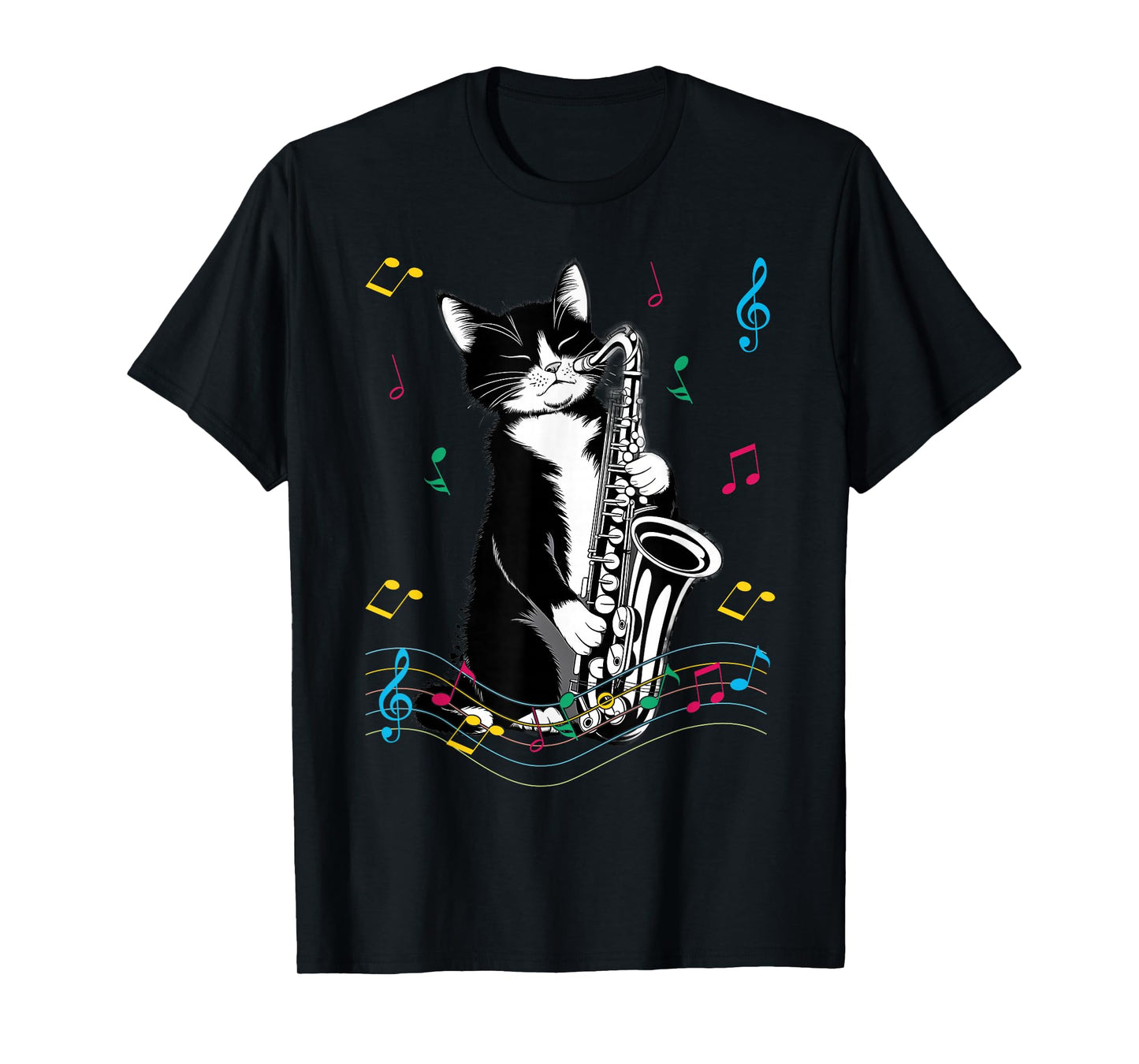 Cat Playing Saxophone Funny Cat Jazz Sax Music Saxophonist T-Shirt