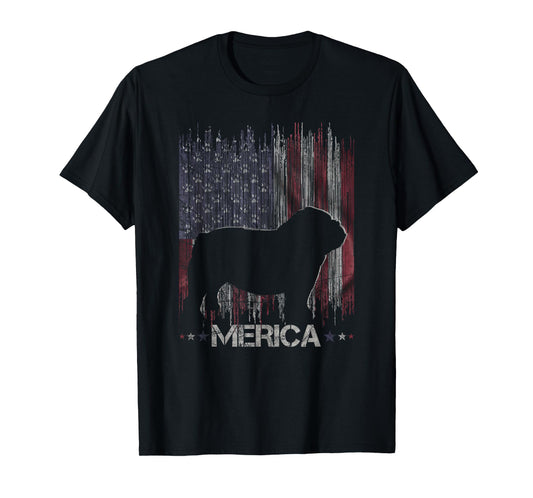 Vintage Bulldog, Merica Bulldog USA Flag Silhouette T-Shirt