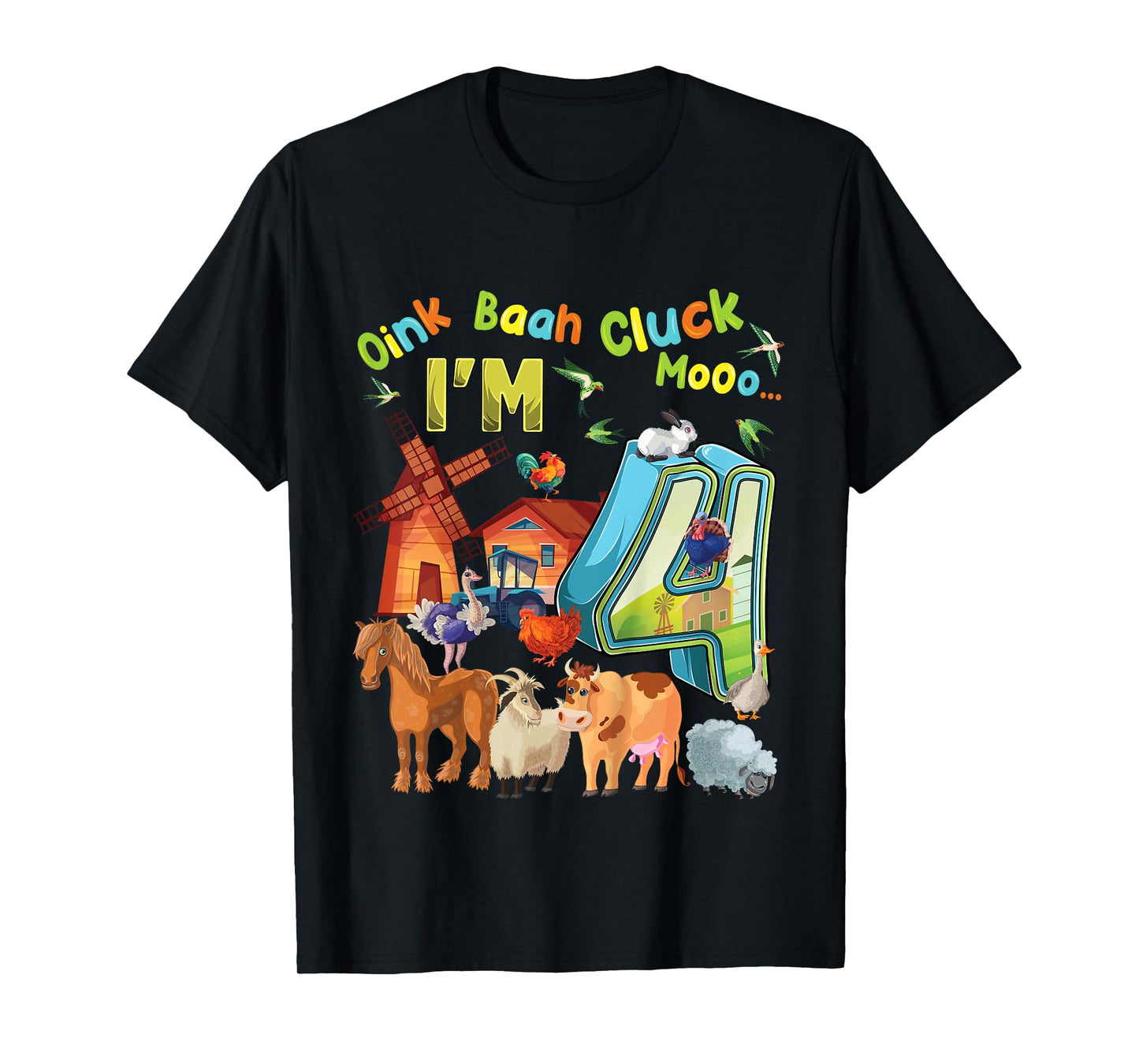 Barnyard 4th Birthday Farm Animals 4 Years Old Farming T-Shirt
