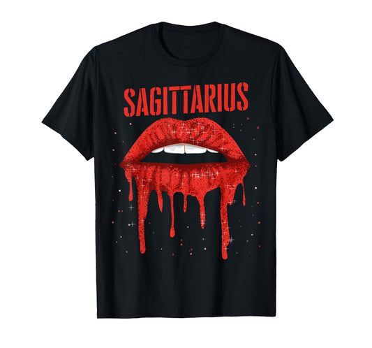 Sagittarius Red Lips Zodiac Sign December Birthday Horoscope T-Shirt