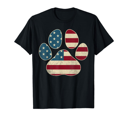 Vintage USA Flag 4th of July Paw Print Patriotic Dog Lover T-Shirt