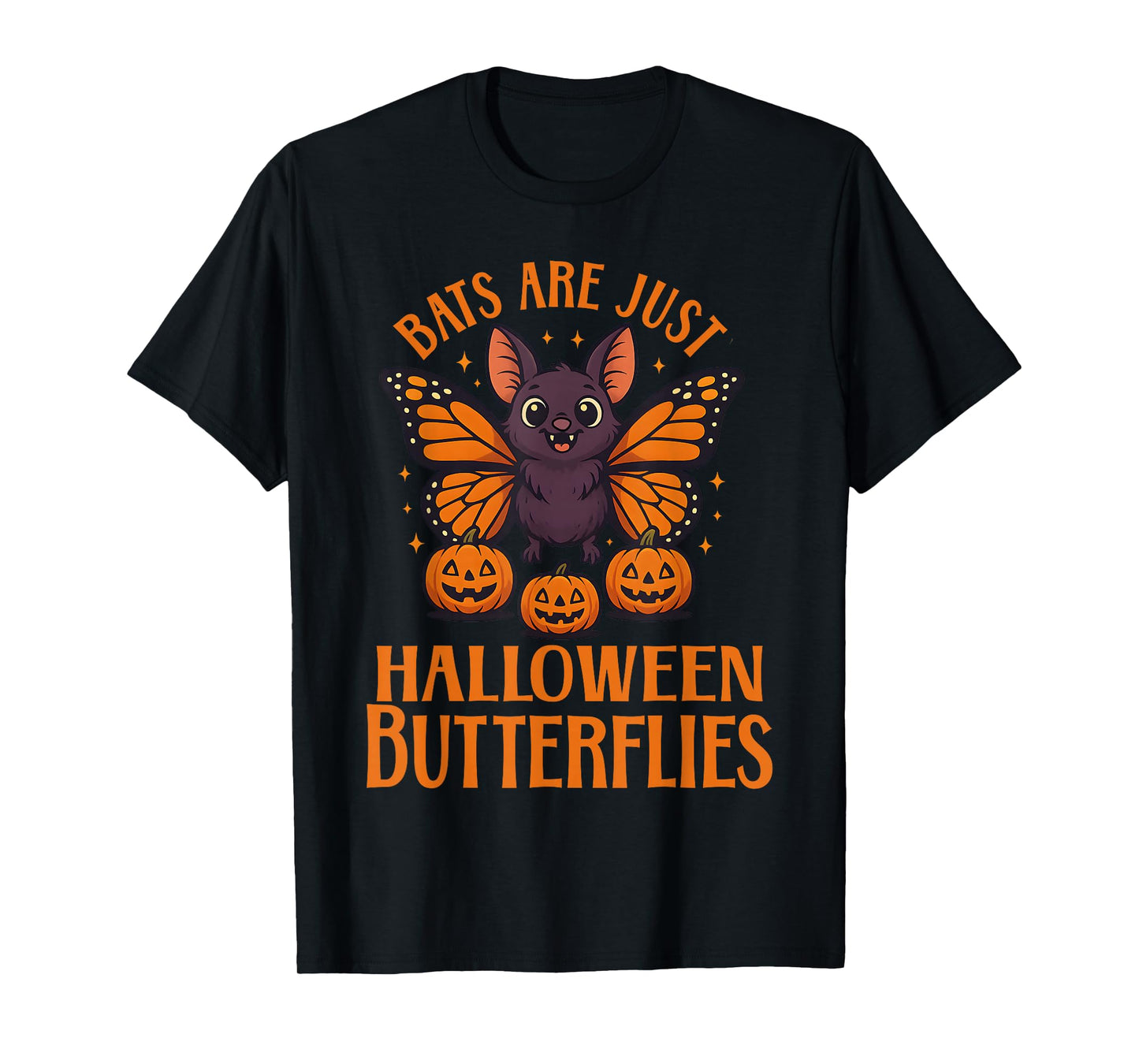 Creepy Cute Bat Halloween Butterfly with Pumpkins Funny Fall T-Shirt