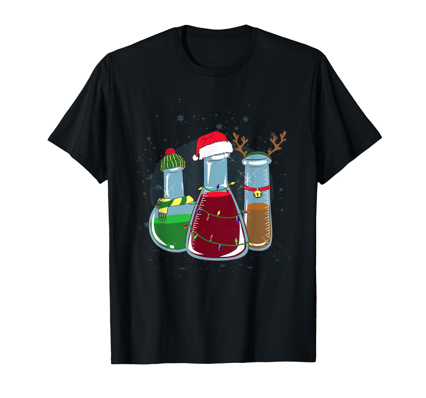 Chemical laboratory bottles, Santa, reindeer, Christmas T-Shirt