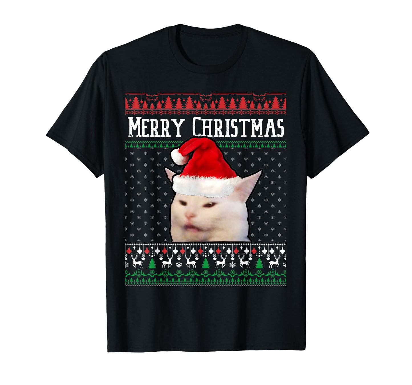 Woman Yelling at a Smudge Cat Ugly Christmas Sweater Meme T-Shirt