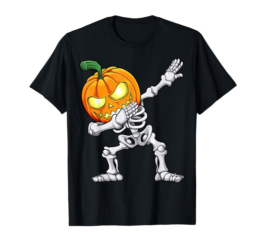 Halloween Boys Dabbing Skeleton Scary Pumpkin Jack O Lantern T-Shirt