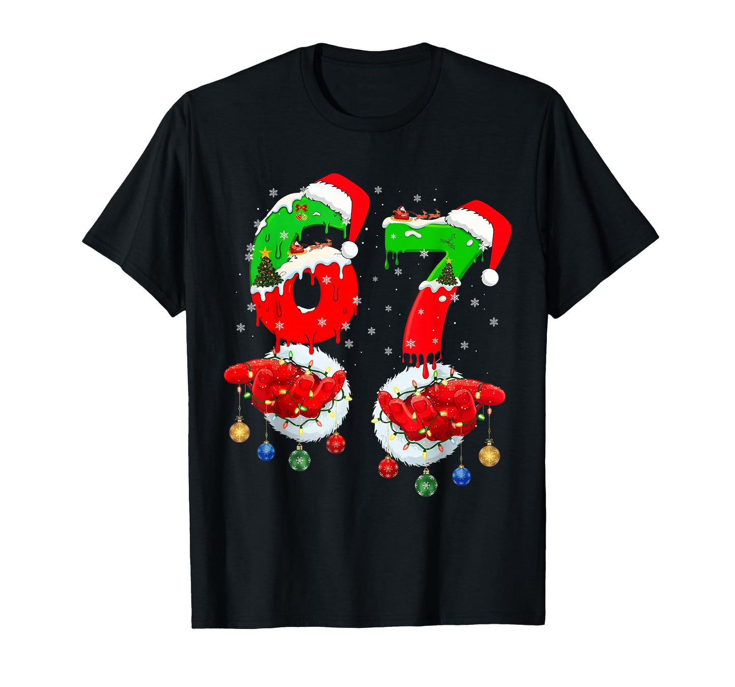 Funny Six Seven 67 Meme 6 7 Christmas Santa Hand Boys Teens T-Shirt