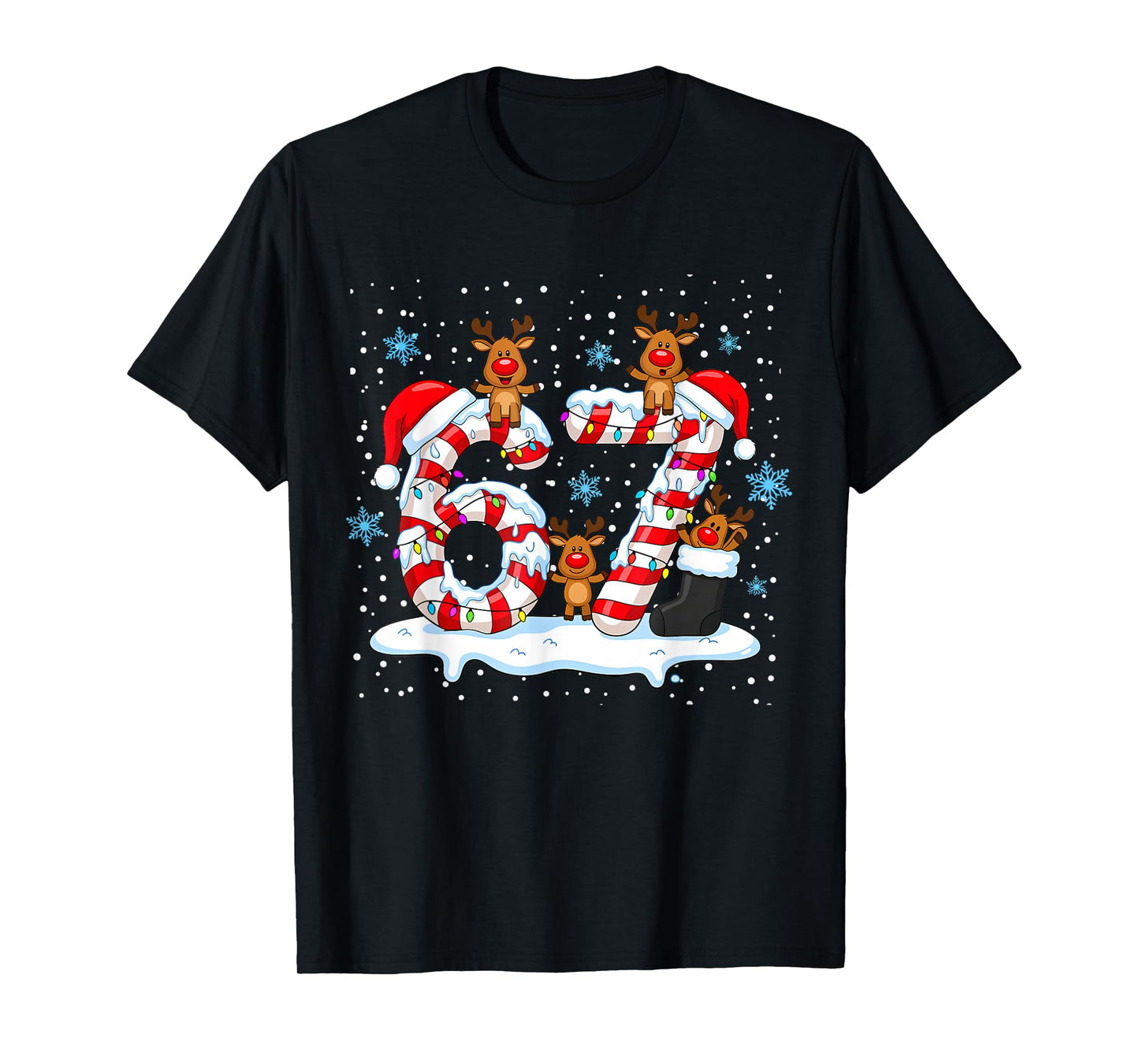 Funny Six Seven 67 Meme 6 7 Christmas Santa Hand Boys Teens T-Shirt