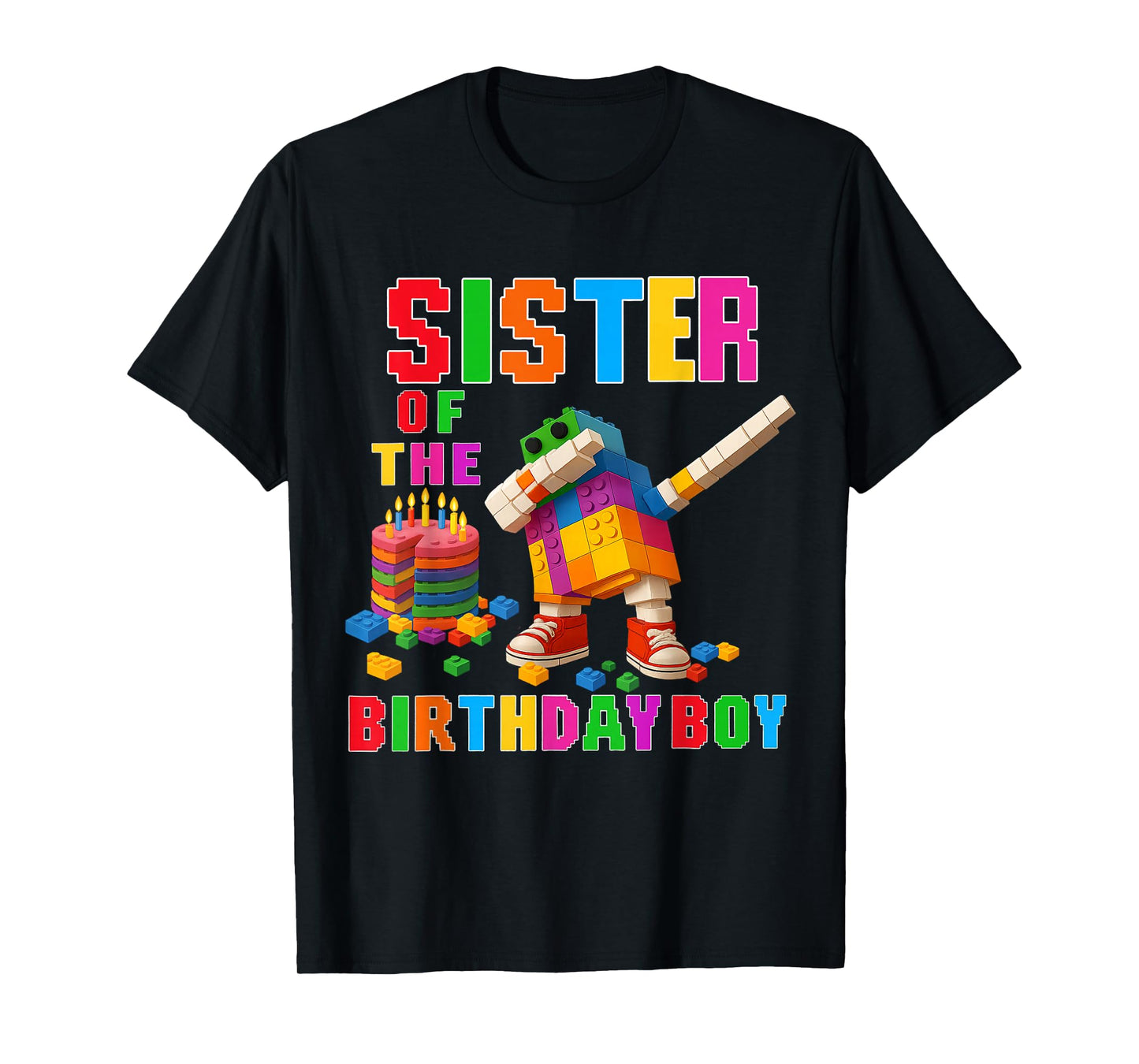 Sister of The Birthday Boy Building Bricks Family Matching T-Shirt