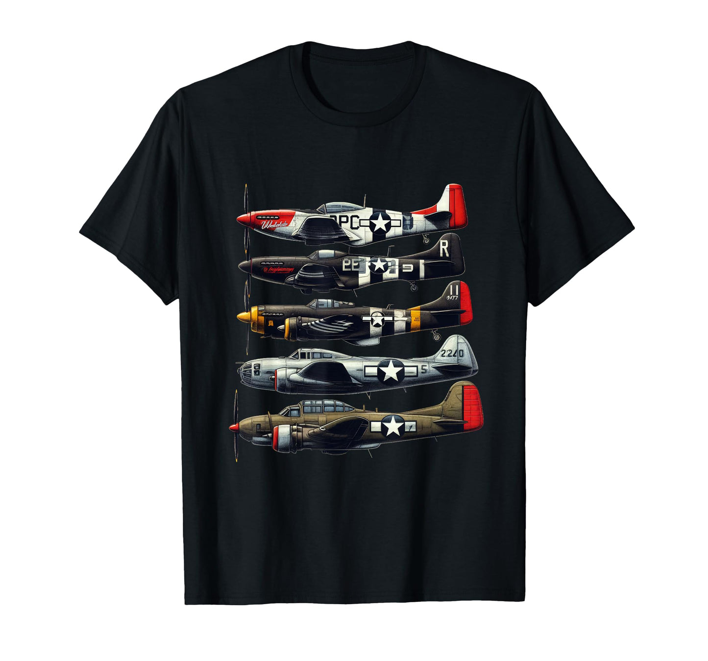 WW2 Warplanes B-17 P51 Mustang F4U Corsair P40 Warhawk T-Shirt