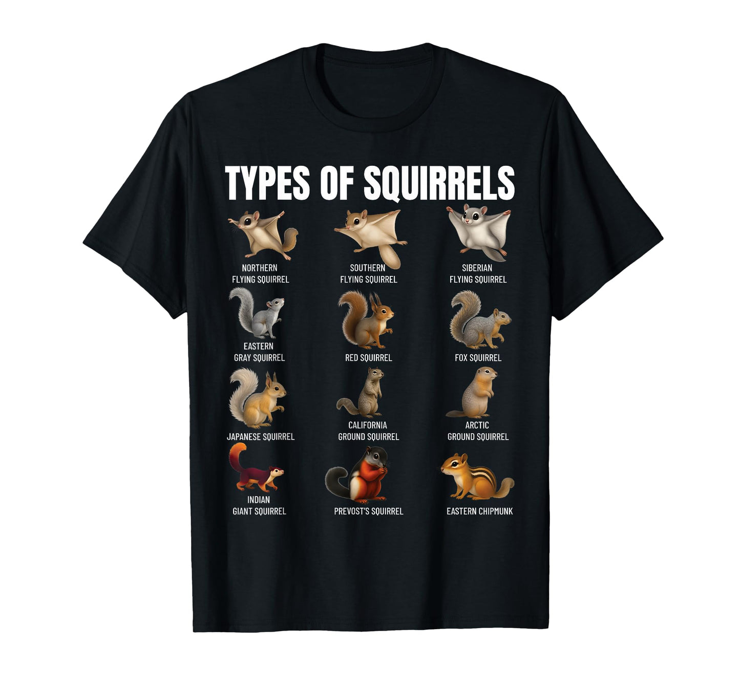 Types of Squirrels Identification Chart Species of Squirrels T-Shirt