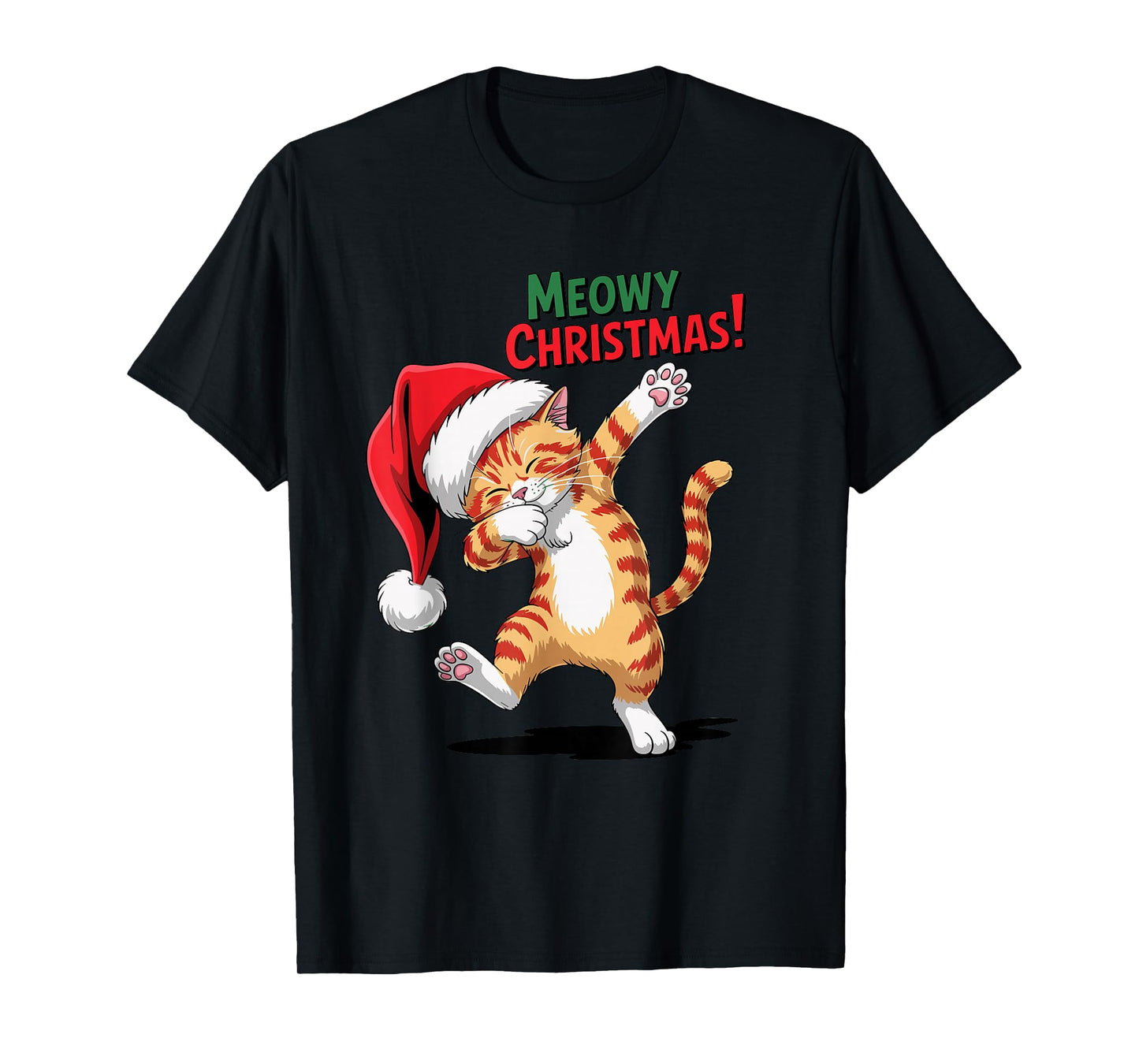 Meowy Christmas Cat Dabbing in Santha Hat Xmas Funny T-Shirt
