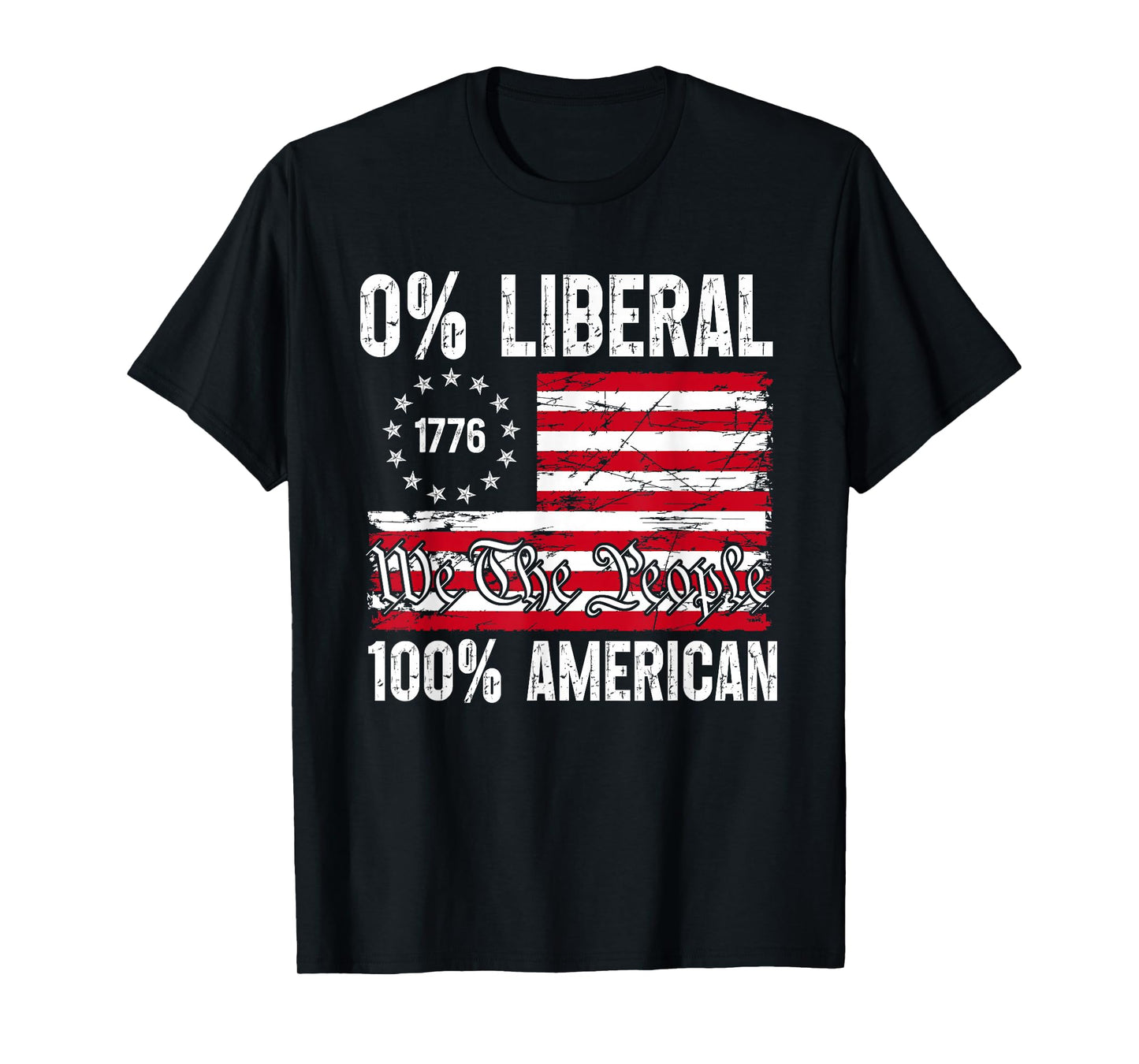 0% Liberal 100% American Zero Percent Liberal US Flag Retro T-Shirt