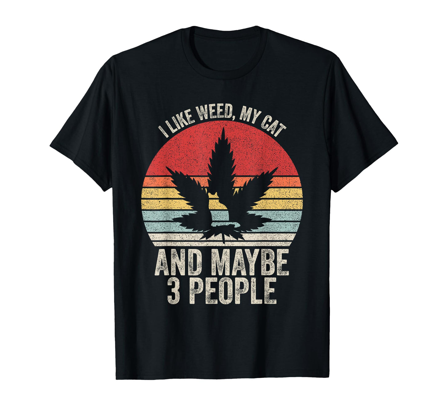 Vintage Retro I Like Weed, My Cat And Maybe 3 People T-Shirt