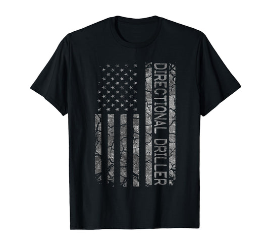 American Flag Job Title Worker Funny Directional Driller T-Shirt for Women Men