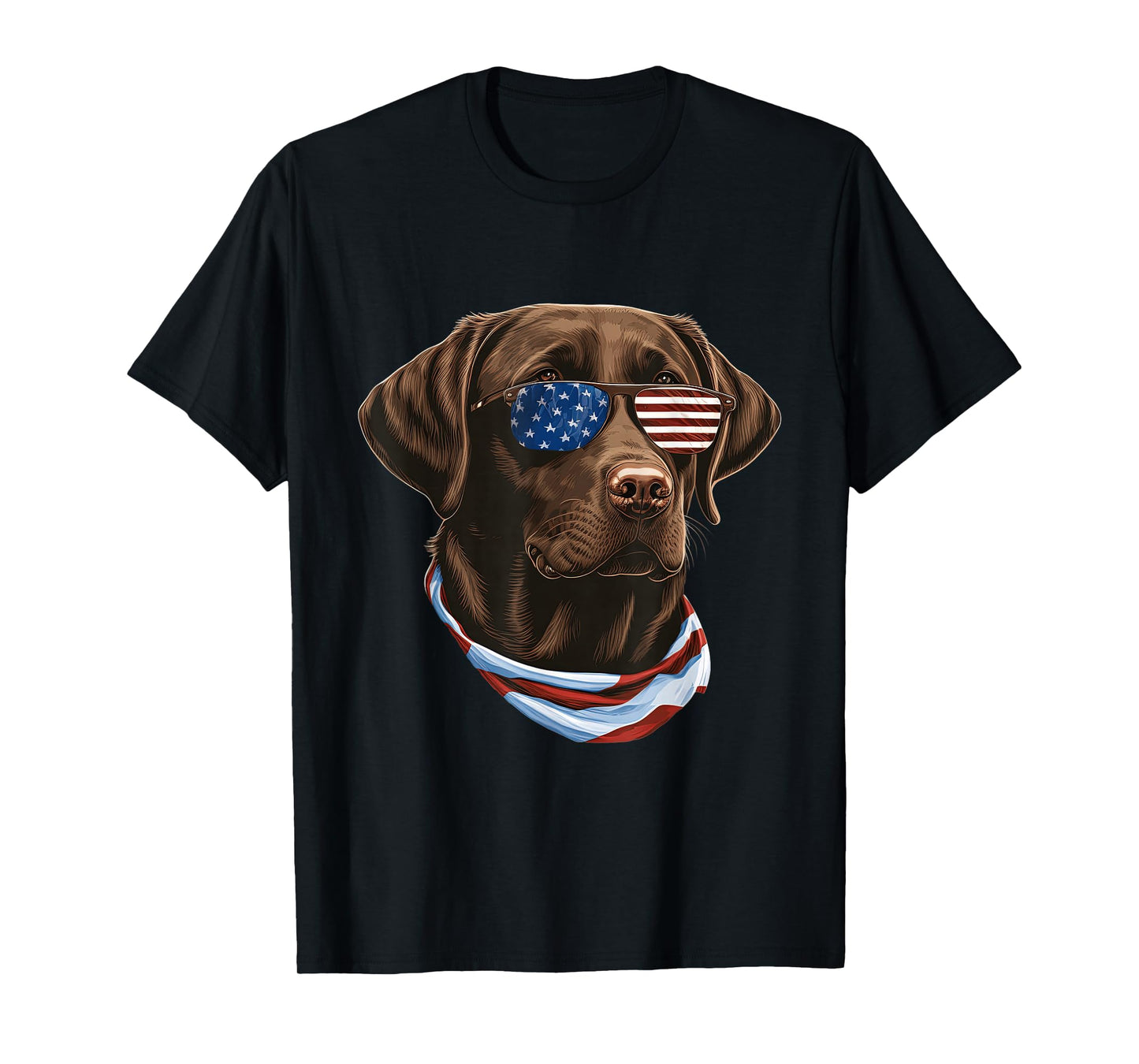 Chocolate Labrador With USA Sunglasses And Flag T-Shirt