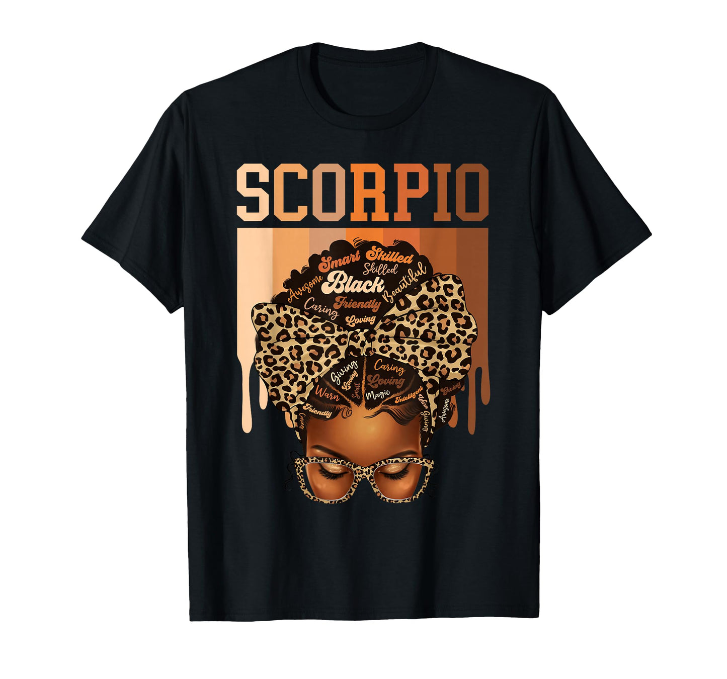 Scorpio Black Woman Leopard Messy Bun Melanin Girl Zodiac T-Shirt